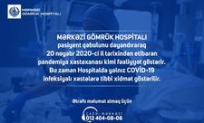 Mərkəzi Gömrük Hospitalı pandemiya xəstəxanası kimi fəaliyyət göstərir