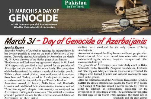 Pakistan mediası 31 mart – Azərbaycanlıların Soyqırımından yazdı