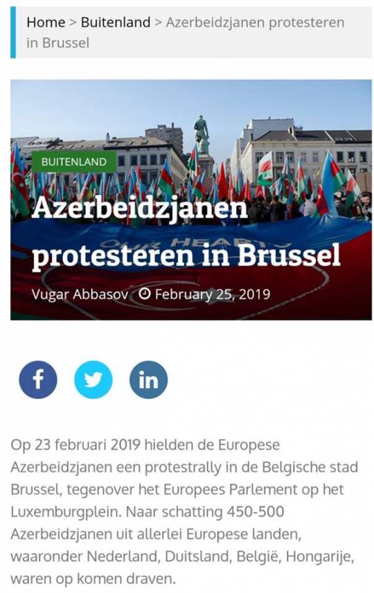 Niderland mediası Brüsseldə keçirilən Qarabağ mitinqindən yazdı