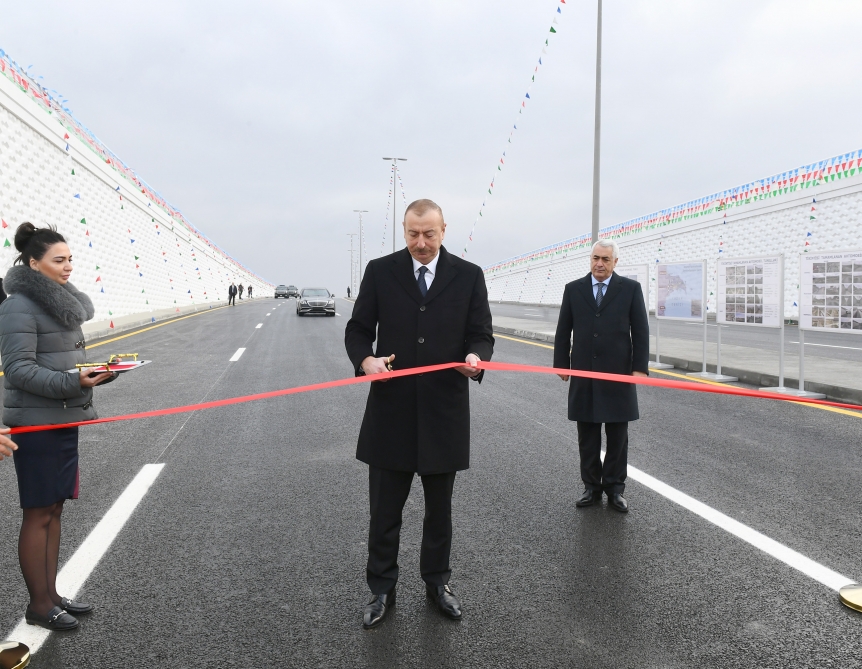 Prezident İlham Əliyev Pirşağıda avtomobil tunelinin açılışında iştirak edib