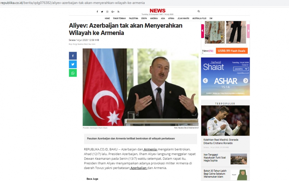 İndoneziya saytı Azərbaycan Təhlükəsizlik Şurasının iclası barədə informasiya yayıb