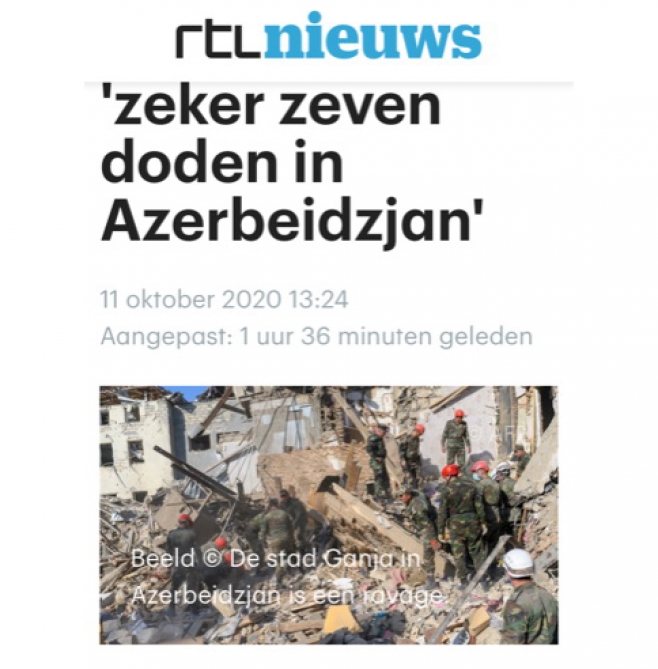 Niderland mətbuatında ermənilərin Gəncəyə raket hücumu haqqında məlumatlar yayımlanıb