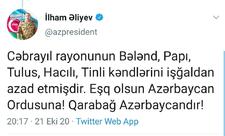 Prezident İlham Əliyev: Cəbrayıl rayonunun daha 5 kəndi işğaldan azad edildi