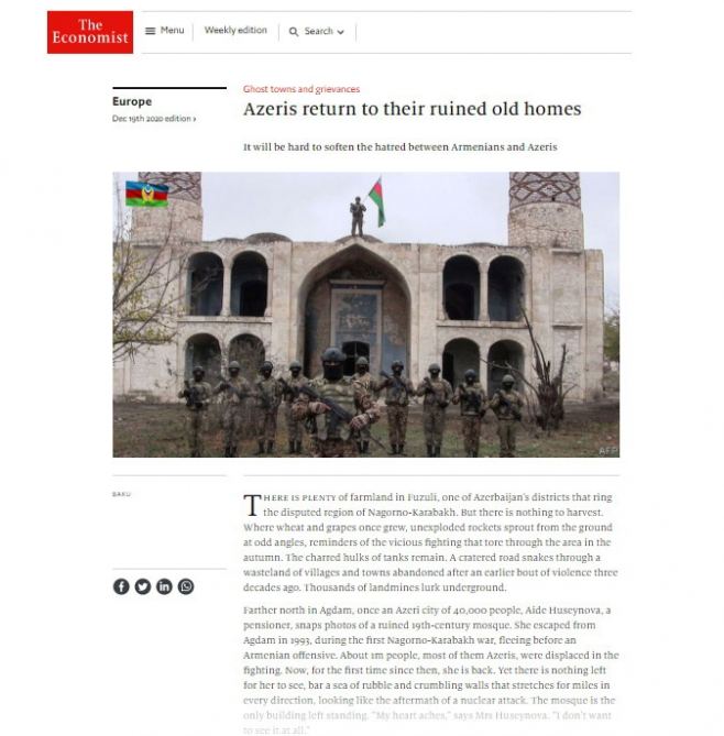 “The Economist” jurnalında ermənilərin törətdikləri dağıntılar barədə məqalə dərc olunub
