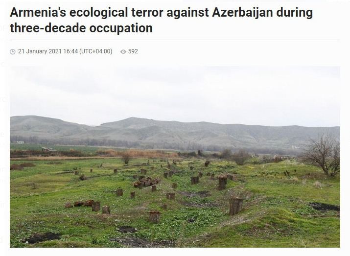 "Azərnews" qəzeti: Ermənistanın otuz illik işğal zamanı Azərbaycana qarşı törətdiyi ekoloji terror