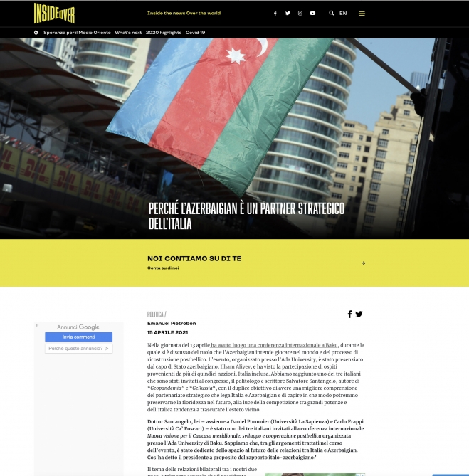 İtaliya portalı: Azərbaycan İtaliyanın strateji tərəfdaşıdır