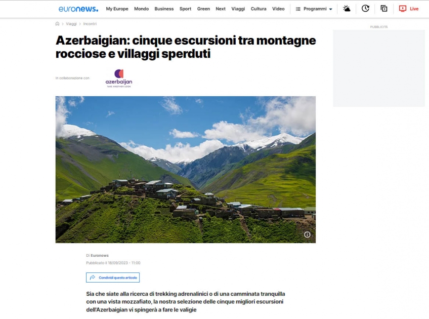 “Euronews” Azərbaycanın qayalı dağları və ucqar kəndləri barədə məqalə dərc edib