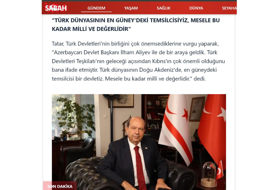 Ersin Tatar Prezident İlham Əliyevin Türk dünyasının birliyi məsələsində mövqeyini alqışlayıb