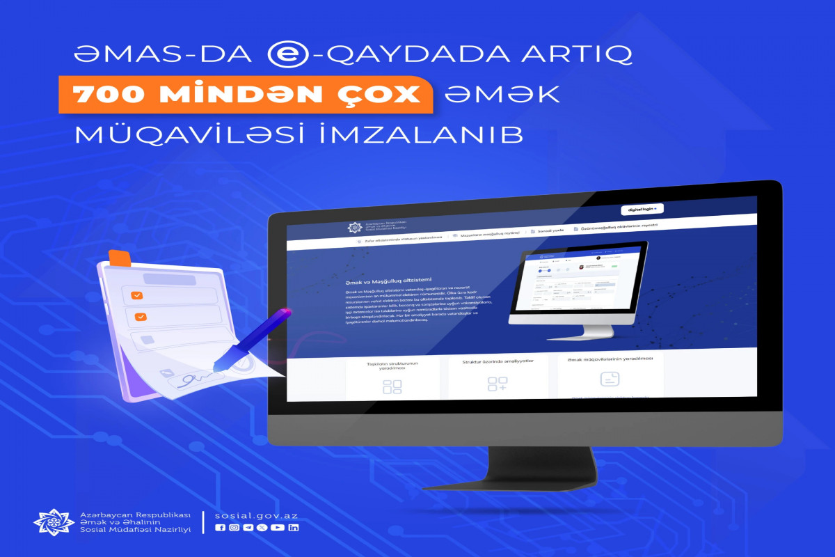 ƏMAS-da e-qaydada 700 mindən çox əmək müqaviləsi imzalanıb