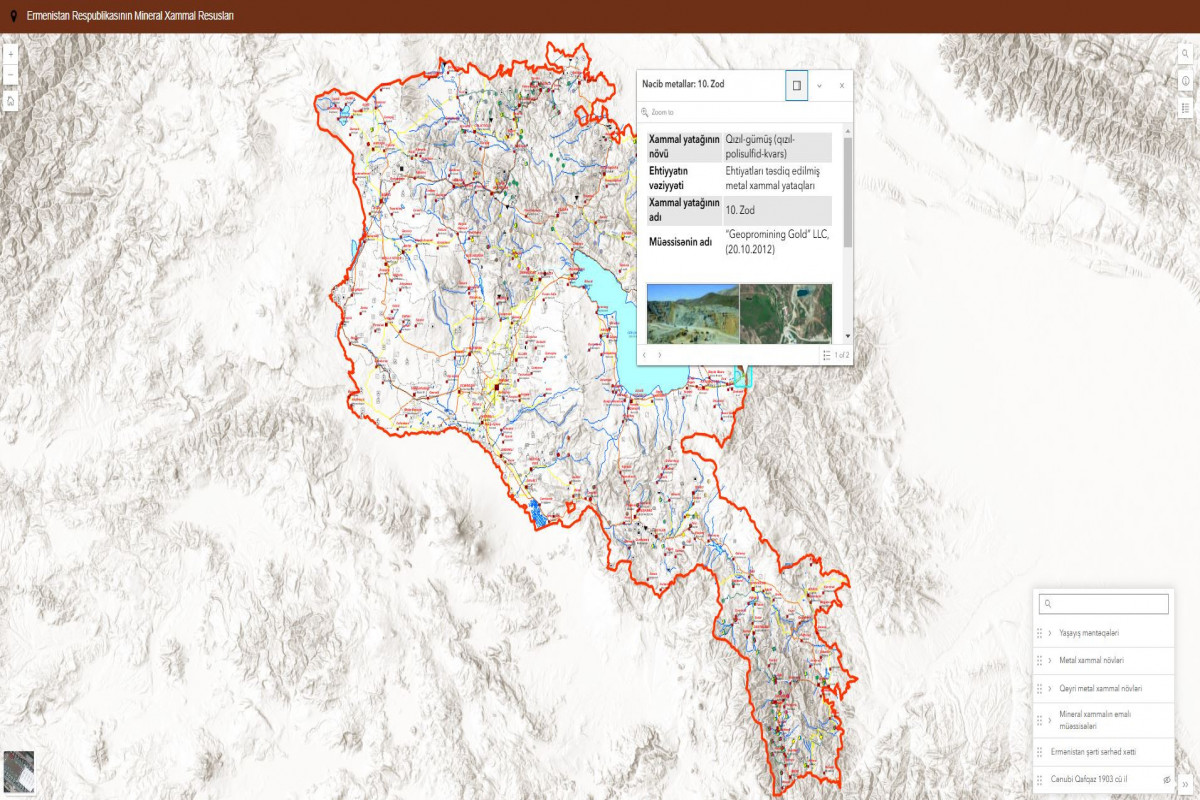 Ermənistanın ətraf mühiti zəhərləyən dağ-mədən fəaliyyətini ifşa edən rəqəmsal xəritə hazırlanır