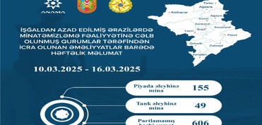 Azad edilmiş ərazilərdə daha 204 mina aşkarlanıb