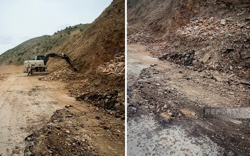Naxçıvanda qaya parçaları yola düşdü, hərəkət çətinləşdi