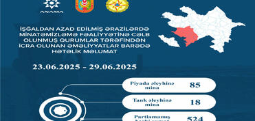 Azad edilmiş ərazilərdə daha 103 mina, 524 PHS aşkarlanıb