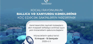 Xocalının Xanyurdu və Ballıca kənd sakinlərindən torpaq icarəsi üçün müraciət qəbulu davam edir