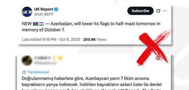 Türkiyə İsrail-HAMAS müharibəsinin ildönümündə Azərbaycanda bayraqların yarıya endirildiyi barədə xəbərləri saxta adlandırıb