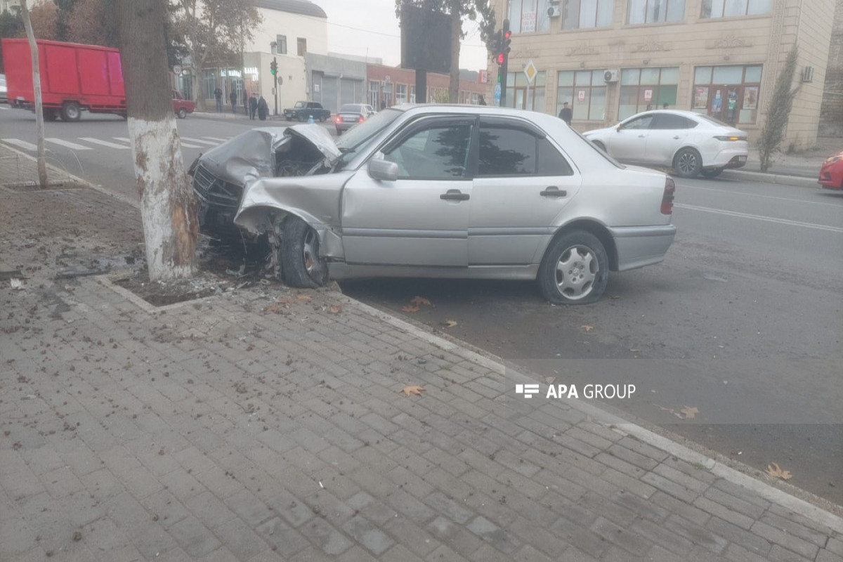 Gəncədə avtomobil ağaca çırpılıb, xəsarət alanlar var - FOTO
