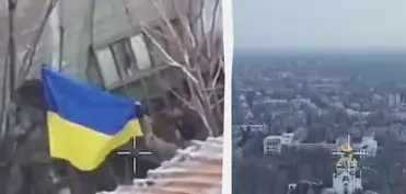 Qızğın döyüşlərin getdiyi Pokrovsk şəhərinin mərkəzində Ukrayna bayrağı qaldırılıb - FOTO