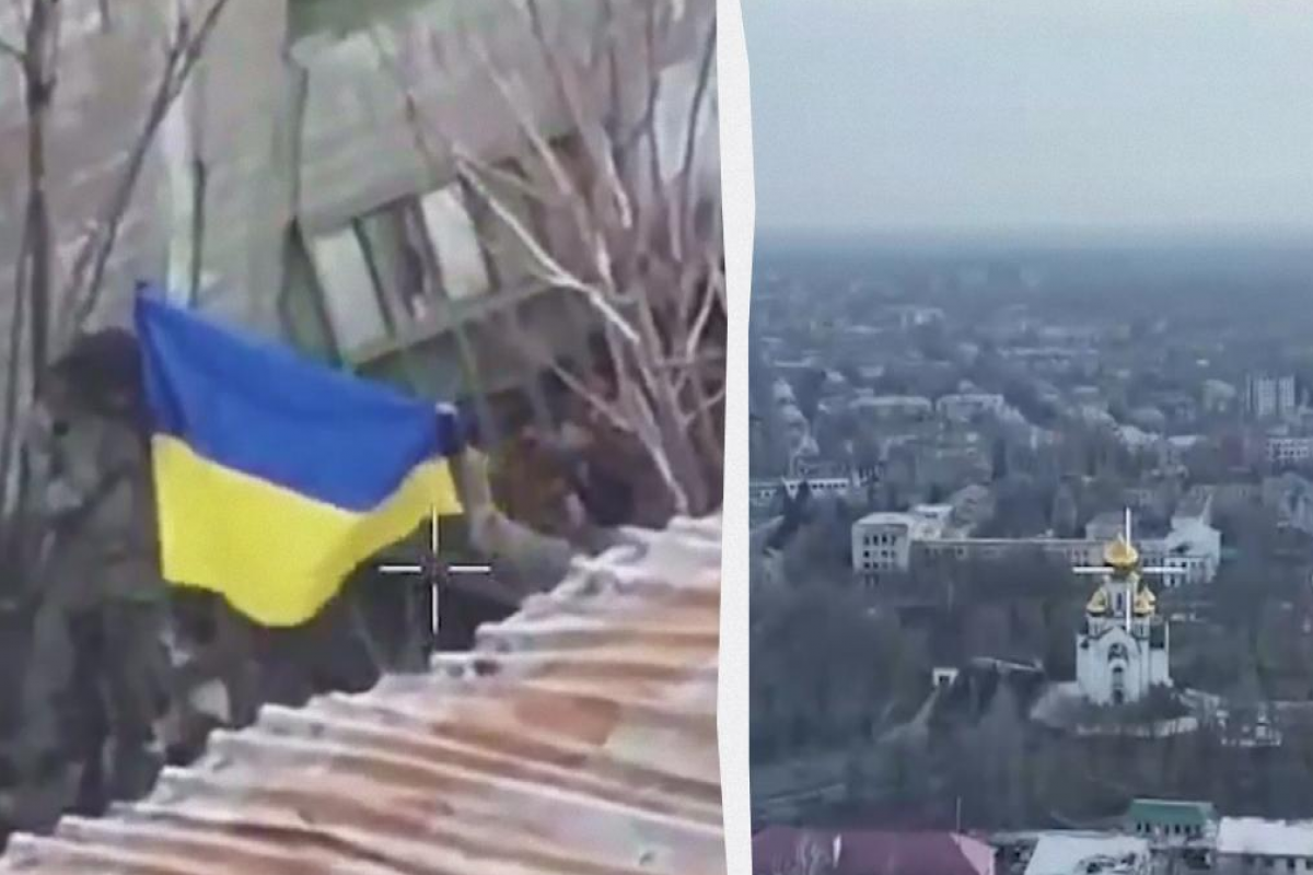 Qızğın döyüşlərin getdiyi Pokrovsk şəhərinin mərkəzində Ukrayna bayrağı qaldırılıb - FOTO