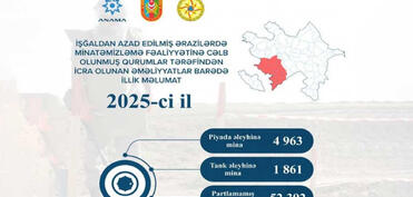 Azad edilmiş ərazilərdə ötən il 6 824 mina, 52 392 PHS aşkarlanıb