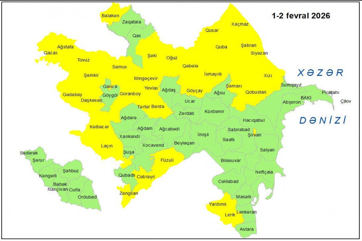 Küləkli hava şəraiti ilə bağlı sarı xəbərdarlıq verilib