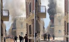 Bakının mərkəzində binada yanğın başlayıb - FOTO