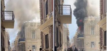 В центре Баку сильный пожар - ФОТО