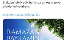 Prezident İlham Əliyevin sosial media hesablarında Ramazan bayramı münasibətilə paylaşım edilib
