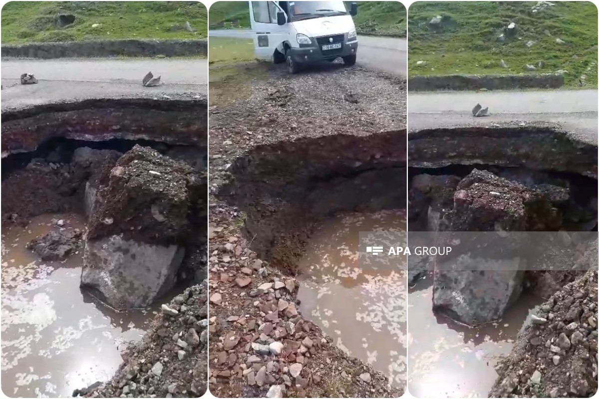 Daşkəsəndə sel suları ciddi fəsadlara səbəb olub, yol çöküb