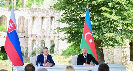 Azərbaycan və Slovakiya prezidentləri Şuşada mətbuata bəyanatlarla çıxış ediblər - FOTO - YENİLƏNİB-1