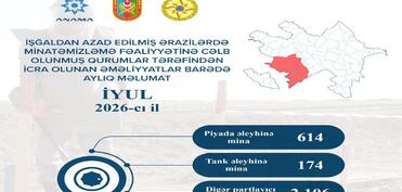 Azad edilmiş ərazilərdə ötən ay 788 mina, 2106 PHS aşkarlanıb