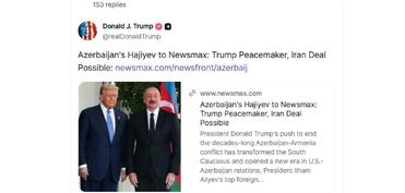Tramp Hikmət Hacıyevin "Newsmax"a müsahibəsini paylaşıb
