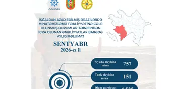 Azad edilmiş ərazilərdə ötən ay 900-dən çox mina, 4525 partlayıcı sursat aşkarlanıb
