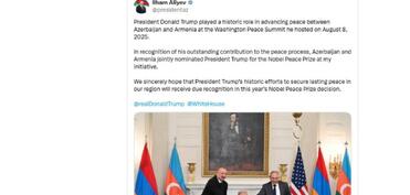 Prezident İlham Əliyev: Trampın regionumuzda sülh səylərinin bu il Nobel Sülh Mükafatı ilə bağlı qərarda layiqincə qiymətləndiriləcəyinə ümid edirik