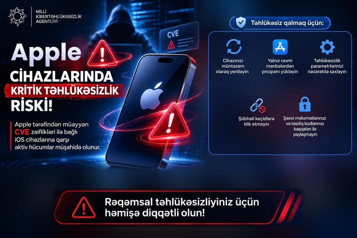 MKA "Apple" cihazlarında təhlükəsizlik boşluğu ilə bağlı istifadəçilərə növbəti dəfə xəbərdarlıq edib